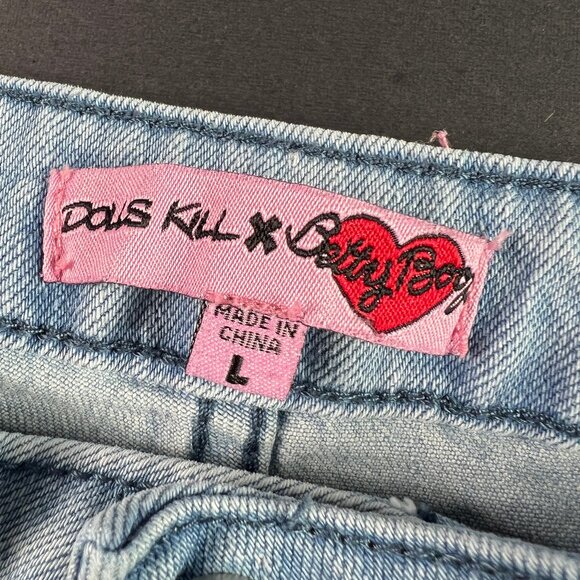 Dolls Kill X Betty Boop Jeans Women 31x32* Flare Mid Rise Light Blue Denim Tag L - Picture 7 of 16